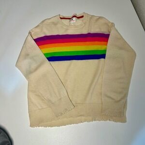 Sundry Rainbow Stripe Wool Cashmere Scalloped Lettuce Edge Sweater Cream Size 1